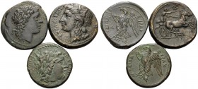 SICILY. Syracuse . Hiketas II, 287-278 BC. (Bronze, 28.95 g). Lot of Three Bronze Coins. 1 . AE, 24 mm, 11.30 g, 9h. SNG ANS 772. 2 . AE, 22 mm, 8.96 ...