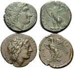 SICILY. Syracuse . Hiketas II, 287-278 BC. (Bronze, 18.29 g). Lot of Two Bronze Coins. 1 . AE, 24 mm, 7.39 g, 10h. SNG ANS 789-795. 2 . AE, 22 mm, 10....