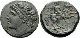 SICILY. Syracuse . Hieron II, 275-215 BC. Hemilitron (Bronze, 27 mm, 16.48 g, 8 h). Diademed head of Hieron II to left. Rev. IΕΡΩΝΟΣ Helmeted cavalrym...