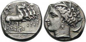 SICILY. Lilybaion (as ‘Cape of Melkart’) . Circa 330-305 BC. Tetradrachm (Silver, 23 mm, 17.33 g, 12 h). RŠMLQRT (in Punic) Charioteer driving quadrig...