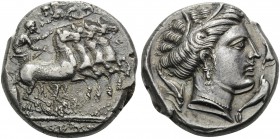 SICILY. Lilybaion (as ‘Cape of Melkart’) . Circa 330-305 BC. Tetradrachm (Silver, 24 mm, 16.89 g, 1 h). RŠMLQRT (in Punic) Charioteer driving quadriga...