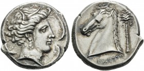 SICILY. Lilybaion (as ‘Cape of Melkart’) . Circa 330-305 BC. Tetradrachm (Silver, 25 mm, 17.14 g, 12 h). Head of Tanit-Persephone to right, wearing wr...