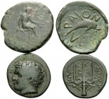 ISLANDS OFF SICILY, Lipara. (Bronze, 19.55 g). Lot of Two Bronze Coins. 1 . AE, 28 mm, 12.50 g, 10h. Calciati I pg. 10, 8, BMC Sicily pg. 258, 20. 2 ....