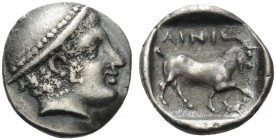 THRACE. Ainos . Circa 408/7-407/6 BC. Diobol (Silver, 12 mm, 1.38 g, 7 h). Head of Hermes to right, wearing petasos. Rev. AINI Goat standing to right;...