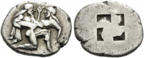 ISLANDS OFF THRACE, Thasos. Circa 500-463 BC. Stater (Silver, 24 mm, 8.68 g), c. 480-463 BC. Ithyphallic satyr advancing to right, carrying protesting...