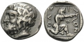 ISLANDS OFF THRACE, Thasos. Circa 390-335 BC. Drachm (Silver, 15 mm, 3.81 g, 10 h). Bearded head of Dionysos to left, wearing ivy wreath. Rev. ΘΑΣΙΟΝ ...