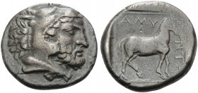 KINGS OF MACEDON. Amyntas III, 393-370/69 BC. Stater (Silver, 21 mm, 8.96 g, 1 h), Aigai. Head of bearded Herakles right, wearing lion's skin headdres...