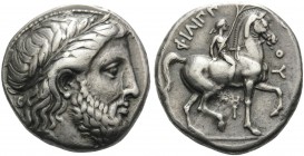 KINGS OF MACEDON. Philip II, 359-336 BC. Tetradrachm (Silver, 23 mm, 14.42 g, 2 h), Pella, 348/7-343/2 BC. Laureate head of Zeus to right. Rev. ΦΙΛΙΠΠ...