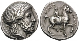 KINGS OF MACEDON. Philip II, 359-336 BC. Tetradrachm (Silver, 23 mm, 14.50 g, 12 h), Pella, c. 336/5-329/8. Laureate head of Zeus to right. Rev. ΦΙΛΙΠ...