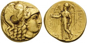 KINGS OF MACEDON. Philip III Arrhidaios, 323-317 BC. Stater (Gold, 17 mm, 8.55 g, 8 h), Babylon. Head of Athena to right, wearing Corinthian helmet ad...