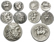 MACEDON. (Silver, 26.50 g). Lot of Five Silver Coins of the Macedonian Kingdom. 1 . Perdikkas II. AR Tetrobol, 14 mm, 2.18 g, 1h. SNG ANS 47-62. 2 . P...