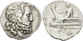 KINGS OF MACEDON. Antigonos III Doson, 229-221 BC. Tetradrachm (Silver, 32 mm, 16.97 g, 11 h). Bearded head of Poseidon to right, wearing wreath of re...