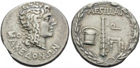 MACEDON (ROMAN PROVINCE). Aesillas, quaestor, circa 95-70 BC. Tetradrachm (Silver, 27 mm, 14.79 g, 12 h), Thessalonika. MAKEΔONΩN Head of the deified ...