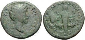 JUDAEA. Neapolis . Marcus Aurelius, As Caesar, 139-161. (Bronze, 25 mm, 9.67 g, 11 h), struck under Antoninus Pius, year 88 = 159/60. ΑΥΡΗΛΙOС ΚΑΙСΑΡ ...