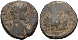 JUDAEA. Neapolis . Elagabalus, 218-222. (Bronze, 24 mm, 13.47 g, 6 h). AVT K M AYP ANTΩNEINOC Laureate, draped, and cuirassed bust of Elagabalus to ri...