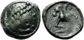 GAUL, Sequani. Circa 70-40 BC. Unit (Potin, 22 mm, 6.66 g, 10 h), 'Grosse tête' type. Celticized head with dotted headband to left, wearing torques. R...