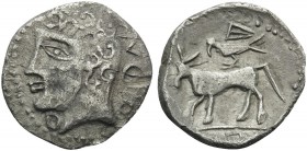 CELTIC, Upper valley of Eure. Bituriges / Canutes . Late 2nd - early 1st century BC. Drachm (Silver, 17 mm, 2.78 g, 3 h). Celticized male head to left...
