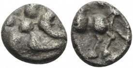 CELTIC, Central Europe. 1st Century BC. Quinarius (Silver, 11 mm, 1.70 g), Büschelquinar. Whirl. Rev. Horse prancing to left. Kellner 158. Struck on a...