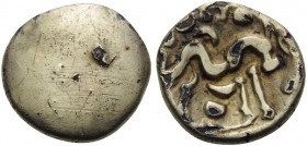 CELTIC, Northeast Gaul. Ambiani . Circa 100-50 BC. Stater (Gold plated copper, 17 mm, 4.31 g), Gallic Wars issue. Plain. Rev. Celtisized horse to righ...