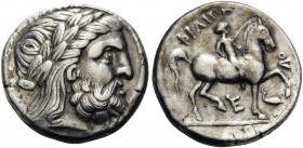 CELTIC, Lower Danube. Uncertain tribe . Early 3rd century BC. Tetradrachm (Silver, 24 mm, 13.66 g, 10 h), an early imitation of Philip II, copying an ...