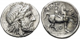 CELTIC, Lower Danube. Uncertain tribe . Early 3rd century BC. Tetradrachm (Silver, 28 mm, 13.86 g, 10 h), an early imitation of Philip II, copying an ...