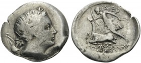 TAURIC CHERSONESOS. Chersonesos . Circa 210-200 BC. Drachm (Silver, 21 mm, 4.02 g, 12 h), Eurydamos. Laureate head of Artemis Parthenos to right, with...