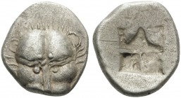 CIMMERIAN BOSPOROS. Pantikapaion . Circa 480-470 BC. Tetrobol (Silver, 16 mm, 3.07 g). Facing head of lion. Rev. Quadripartite incuse square. Frolova,...