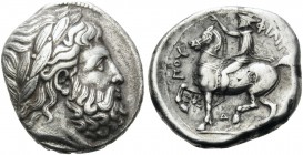 KINGS OF MACEDON. Philip II, 359-336 BC. Tetradrachm (Silver, 25 mm, 14.30 g, 10 h), Amphipolis, 355-349/8. Laureate head of Zeus to right. Rev. ΦIΛIΠ...