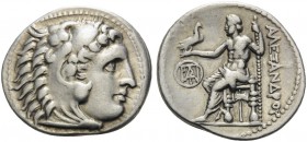 KINGS OF MACEDON. Alexander III ‘the Great’, 336-323 BC. Drachm (Silver, 19 mm, 4.29 g, 11 h), Miletos, c. 306-283 BC. Head of Herakles wearing lion's...