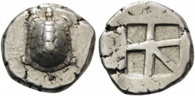 ISLANDS OFF ATTICA, Aegina. Circa 456/45-431 BC. Stater (Silver, 21 mm, 12.27 g). Land tortoise with segmented shell. Rev. Incuse square with a skew p...
