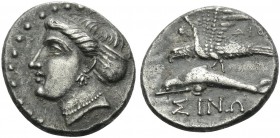 PAPHLAGONIA. Sinope . Circa 330-300 BC. Drachm (Silver, 18 mm, 4.99 g, 5 h), Dios. Head of nymph to left,with triple pendant earring, pearl necklace a...