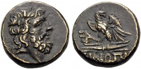 PAPHLAGONIA. Sinope . Circa 85-65 BC. (Bronze, 19 mm, 8.54 g, 12 h). Laureate head of Zeus to right. Rev. ΣINΩΠHΣ Eagle standing left on thunderbolt, ...