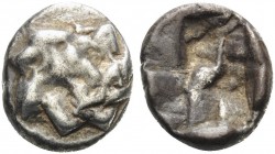 MYSIA. Uncertain mint (Parion?) . 5th century BC. Drachm (Silver, 15 mm, 4.00 g). Uncertain, irregular design in relief. Rev. Rough, quadripartite inc...