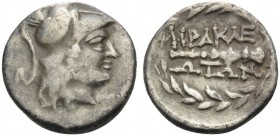 IONIA. Herakleia ad Latmon . Circa 150-142 BC. Tetrobol (Silver, 15 mm, 2.36 g, 3 h). Head of Athena to right, wearing crested Corinthian helmet. Rev....