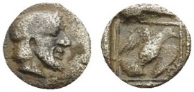IONIA. Magnesia ad Maeandrum . Archeopolis, circa 459 BC. Tetartemorion (Silver, 6 mm, 0.18 g). Laureate and bearded head of Zeus to right. Rev. Eagle...