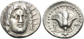ISLANDS OFF CARIA, Rhodos. Rhodes . Circa 229-205 BC. Didrachm (Silver, 20 mm, 6.62 g, 12 h), Akesis. Radiate head of Helios facing, turned slightly t...