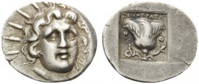 ISLANDS OFF CARIA, Rhodos. Rhodes . Circa 125-88 BC. Hemidrachm (Silver, 13 mm, 1.22 g, 12 h), Timokrates. Radiate head of Helios, three-quarter facin...