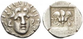 ISLANDS OFF CARIA, Rhodos. Rhodes . Circa 125-88 BC. Hemidrachm (Silver, 13 mm, 1.63 g, 12 h), Antipatros. Radiate head of Helios, three-quarter facin...