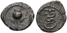 PHRYGIA. Ankyra . Autonomous issues, 1st - 2nd century AD. (Bronze, 15 mm, 2.61 g, 2 h). Poppy between two grain ears. Rev. Anchor entwined by serpent...