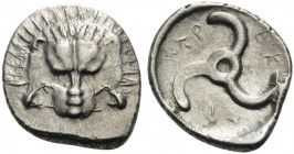 DYNASTS OF LYCIA. Perikles, circa 380-360 BC. Tetrobol (Silver, 18 mm, 2.86 g). Lion's scalp facing. Rev. ΠΕP-ΕΚ-ΛE around triskeles. SNG von Aulock 4...