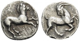 CILICIA. Kelenderis . 3rd century BC. Obol (Silver, 9 mm, 0.66 g, 5 h). Horse prancing right. Rev. Goat kneeling to right, head left. Göktürk 9 var. S...