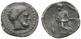 CILICIA. Mallos . late 4th century BC. Obol (Silver, 10 mm, 0.62 g, 12 h). Bearded head of Kronos to right. Rev. Demeter advancing left, holding grain...