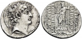 SELEUKID KINGS OF SYRIA. Philip I Philadelphos, circa 95/4-76/5 BC. Tetradrachm (Silver, 28 mm, 15.45 g, 12 h), Antioch, 88/7-76/5. Diademed head of P...