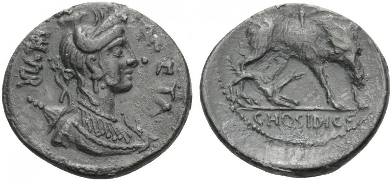 C. Hosidius C.f. Geta, 64 BC. Denarius (Silver, 18.5 mm, 3.33 g, 6 h), Rome. GET...