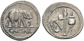 Julius Caesar, April-August 49 BC. Denarius (Silver, 19.5 mm, 3.56 g, 7 h), Military mint traveling with Caesar. CAESAR Elephant advancing right, tram...
