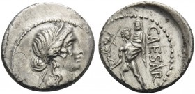 Julius Caesar, late 48-47 BC. Denarius (Silver, 18 mm, 3.64 g, 7 h), Military mint traveling with Caesar in North Africa. Diademed head of Venus to ri...