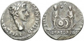 Augustus, 27 BC-AD 14. Denarius (Silver, 19 mm, 3.61 g, 3 h), Lugdunum, c. 2 BC-AD 4. CAESAR AVGVSTVS DIVI F PATER PATRIAE Laureate head of Augustus t...
