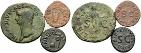 Augustus and Claudius. (Bronze, 13.24 g). Lot of Three Bronzes. 1 . Augustus. AE Quadrans, 17 mm, 3.19 g, 4h. RIC 421. 2 . Claudius. AE As, 29 mm, 10....