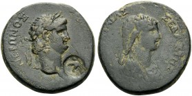 GALATIA. Koinon of Galatia . Nero, with Poppaea, 54-68. (Bronze, 27 mm, 12.62 g, 12 h), c. 62-65. ΝΕΡΩΝΟΣ ΣΕΒΑΣΤΟΥ Laureate head of Nero to right; cou...