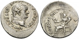 Vespasian, 69-79. Denarius (Silver, 18 mm, 3.07 g, 7 h), Ephesos. IMP CAESAR VESPAS AVG COS III TR P P P Laureate head of Vespasian to right. Rev. CON...